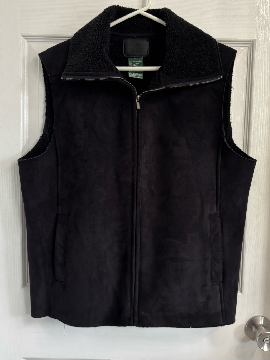 Lauren Ralph Lauren Sleeveless Faux Suede Black Sherpa-Lined Zip Front Vest Xl